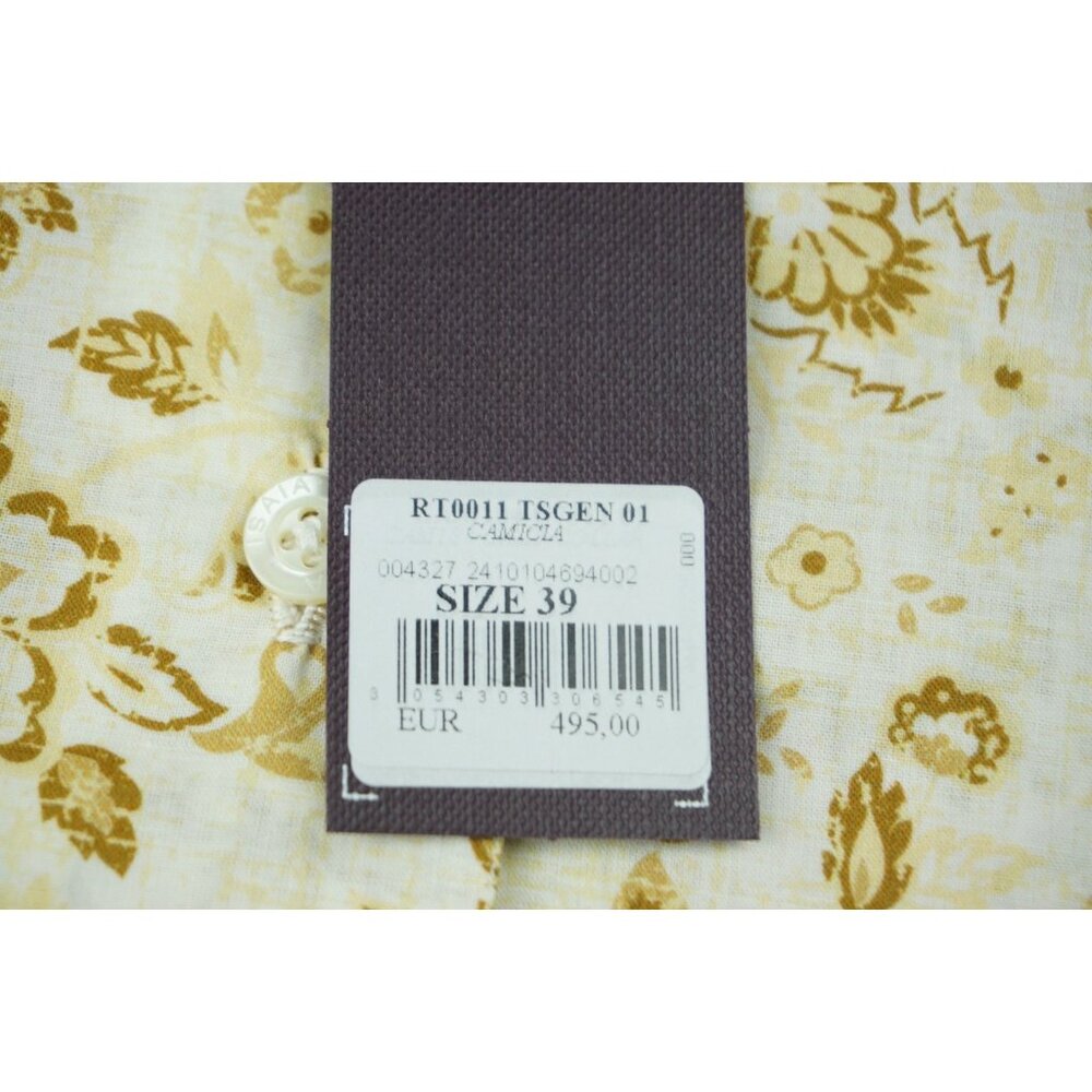 Isaia Napoli White Brown Beige Floral Short Sleeve Cotton Camp Shirt 15.5/39 NEW - Picture 4 of 5